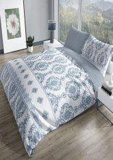 Saténové povlečení folk světle modrý na bílém 140x200+70x90cm na zip 013
