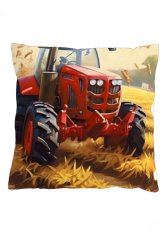 Povlak na polštář 40x40 na zip velur traktor červený Povlak na polštář 40x40 na zip velur traktor červený