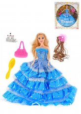 Panenka princezna styl barbie s modrými šaty a doplňky