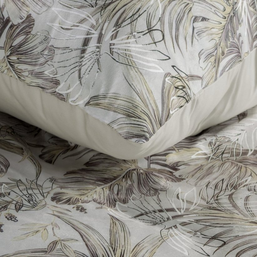 Povlečení velvet 220x200 + 70x80/x2 - květy béžovo/šedé detail