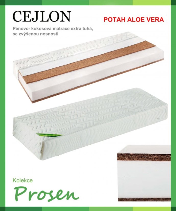 Antialergická pěnová matrace s kokosem CEJLON s povlakem Aloe Vera