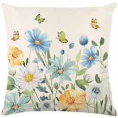 Lněný dekorační povlak 45x45cm - Květy modré 220