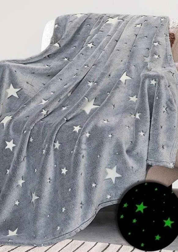 Deka mikroplyšová svítící ve tmě 150x200cm - drobné hvězdičky modré 1