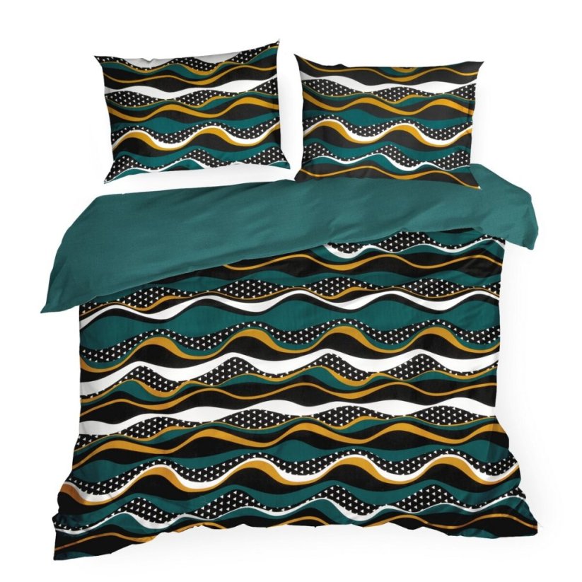 Povlečení bavlněný satén 140x200+70x80cm Vlny na zelené