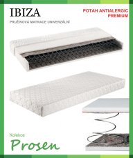 Antialergická pružinová matrace IBIZA s povlakem Antialergic Premium. Antialergický potah Premium je úplně zbaven jakýchkoli přírodních alergenů rostlinného i živočišného původu. Gramáž 200g/m2,praní na 40°C.