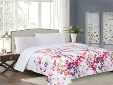 Přehoz na postel 220x240cm tavira kytky růžové na bílém