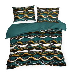 Povlečení bavlněný satén 140x200+70x80cm Vlny na zelené