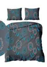 Krepové povlečení 140x200+70x90cm - Pampeliška modrá na šedém Krepové povlečení 140x200+70x90cm - Pampeliška modrá na šedém