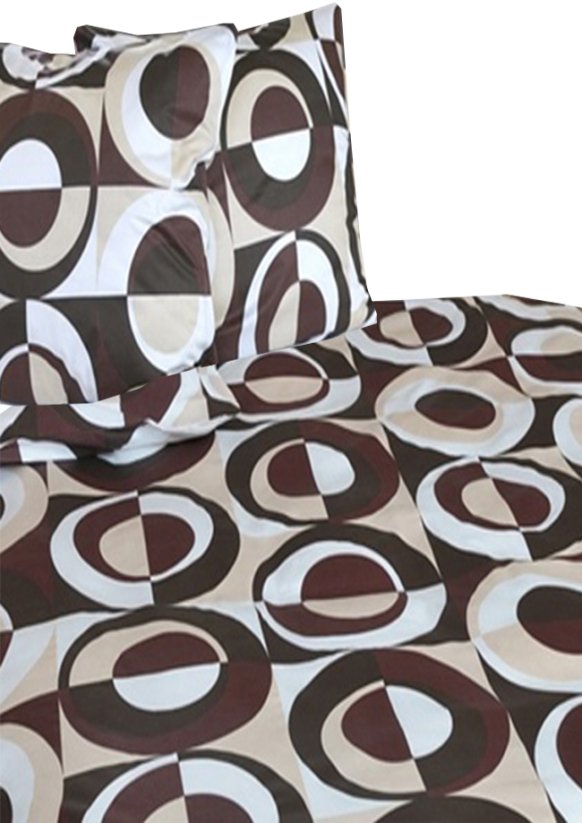 Povlečení satén hnědé/béžové kruhy 140x200+70x90cm na zip