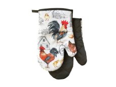 Chňapka kuchyňská /rukavice s magnetem a poutkem - Kohouti černá Chňapka kuchyňská /rukavice s magnetem a poutkem - Kohouti černá