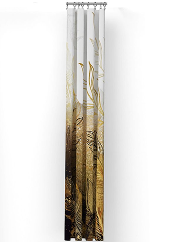 Hotový závěs 150x250cm s potiskem pírka černá/zlatá 2