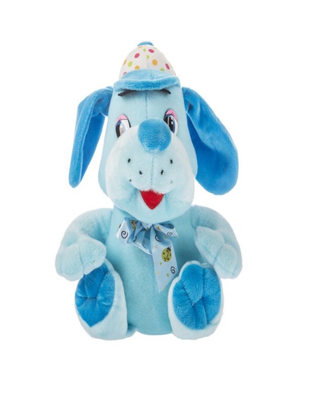 Dětský plyšák Pejsek Marcel s čepicí modrý 25cm