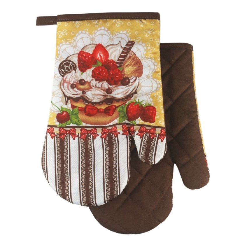 Chňapka kuchyňská /rukavice  s magnetem a poutkem - Dortík hnědý