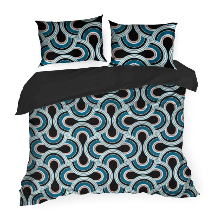 Povlečení bavlněný satén 140x200+70x80cm Geometrické tvary na černé