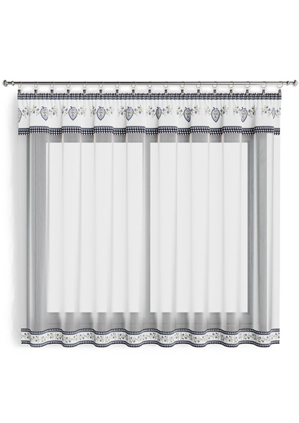 Hotová záclona 300x160cm - Srdce folk na bílém podkladu