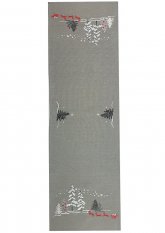 Vánoční ubrus/běhoun 40x140 s výšivkou stromečků a sobíků na šedé