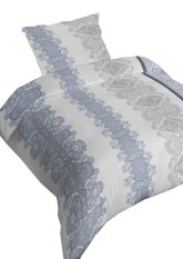 Bavlněné saténové povlečení 140x200 +70x90 - Ornamenty modro/šedé  3559 C na zip