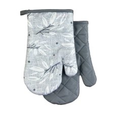 Chňapka kuchyňská /rukavice  s magnetem a poutkem - Listy šedé