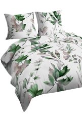 Bavlněné povlečení Lux 140x200+70x90cm - Listy zelené na bílém