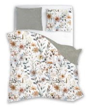 Bavlněné saténové povlečení 140x200+70x90 - Květy latté