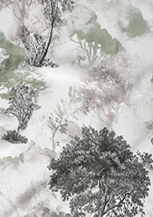 Bavlněné saténové povlečení 140x200 +70x90 - Stromy šedo/zelené 5075B detail