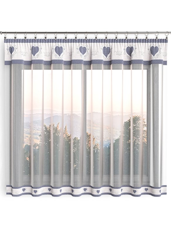 Hotová záclona 300x140cm - Srdce na béžovém