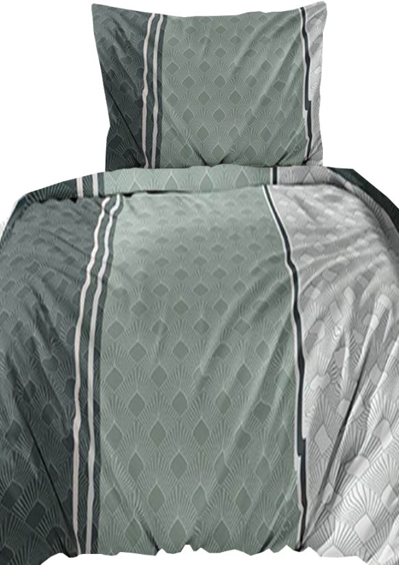 Flanelové povlečení 140x200 +70x90 - Geometrické tvary na zeleném na zip