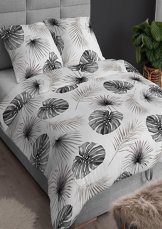 Bavlněné saténové povlečení 140x200 +70x90 - Dracena listy šedé 4436 B Bavlněné saténové povlečení 140x200 +70x90 - Dracena listy šedé 4436 B