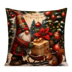 Vánoční povlak na polštář 45x45 na zip velur - Vánoční skřítek a dárek Vánoční povlak na polštář 45x45 na zip velur - Vánoční skřítek a dárek