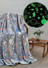 Deka mikroplyšová svítící ve tmě 150x200cm - planety a kosmonaut šedý 1