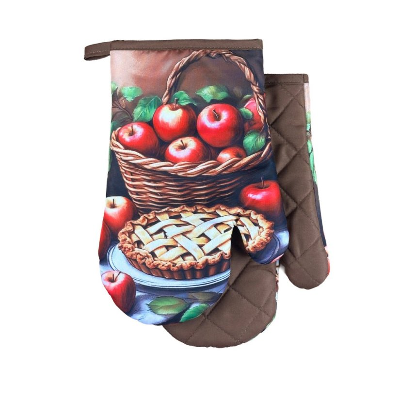 Chňapka kuchyňská /rukavice  s magnetem a poutkem - Koláč a jablka hnědé