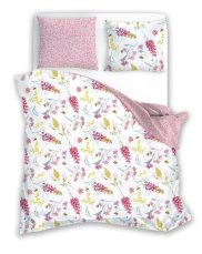 Bavlněné saténové povlečení 140x200+70x90 - Květiny malinovo žluté / růžová