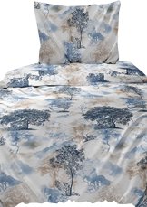Bavlněné saténové povlečení 140x220 +70x90 - Stromy modro/béžové 5075A na zip Bavlněné saténové povlečení 140x220 +70x90 - Stromy modro/béžové 5075A na zip