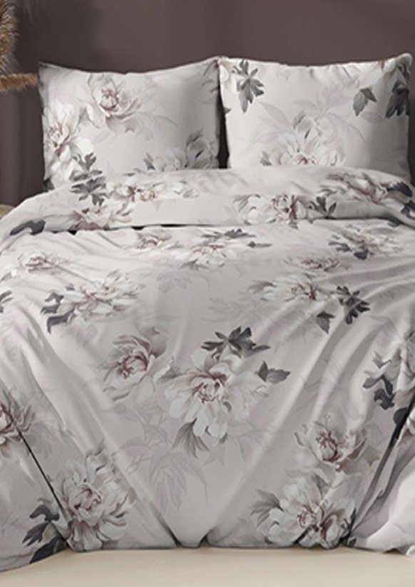 Bavlněné saténové povlečení 140x200 +70x90 - Pivoňka květy béžové 5067 C