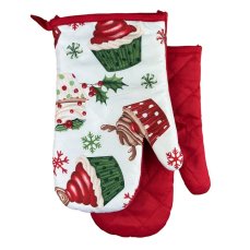 Chňapka kuchyňská /rukavice s magnetem a poutkem - Vánoční muffin červená Chňapka kuchyňská /rukavice s magnetem a poutkem - Vánoční muffin červená