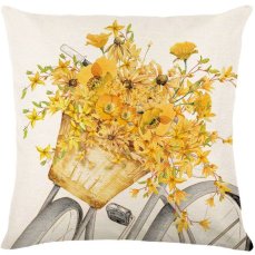 Lněný dekorační povlak 45x45cm - Květy na kole žluté 238