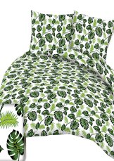 Bavlněné povlečení Lux 140x200+70x90cm - Listy draceny zelené na bílém