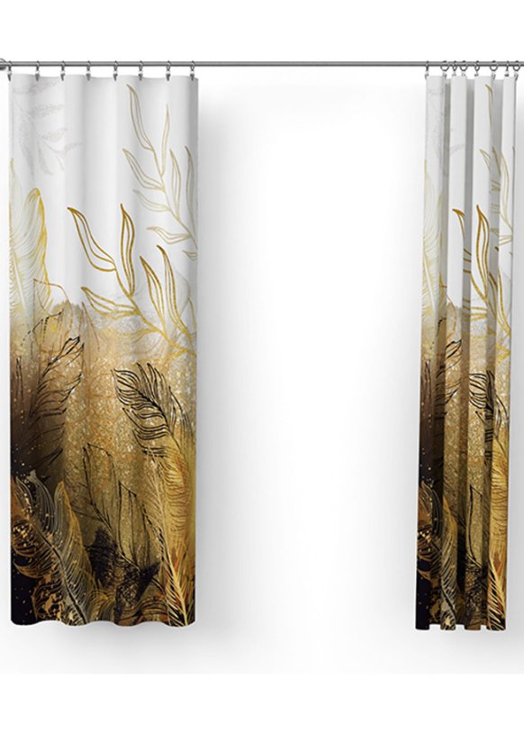 Hotový závěs 150x250cm s potiskem pírka černá/zlatá 3