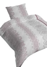Bavlněné saténové povlečení 140x200 +70x90 - Ornamenty růžovo/šedé 3559 A na zip