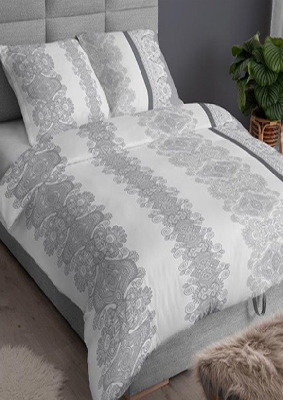 Bavlněné saténové povlečení 140x200 +70x90 - Ornamenty šedé 3559 B