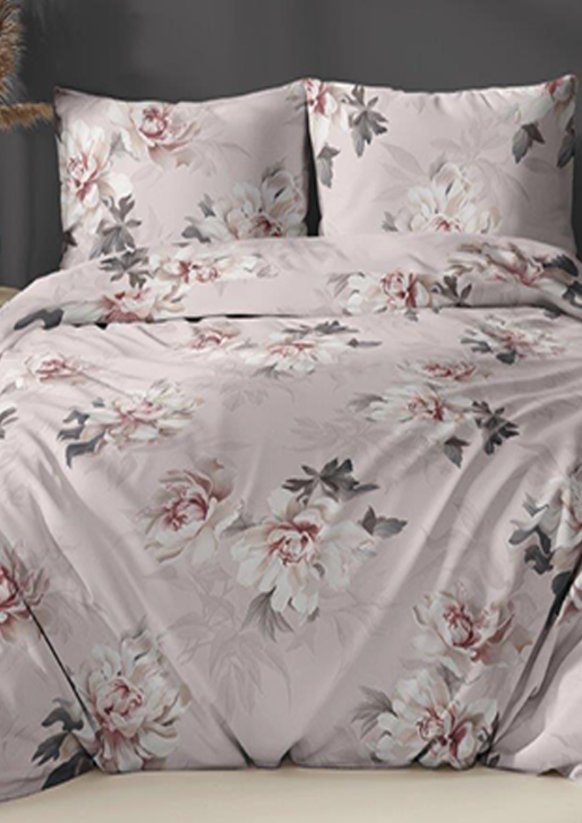 Bavlněné saténové povlečení 140x200 +70x90 - Pivoňka květy růžové 5067 A