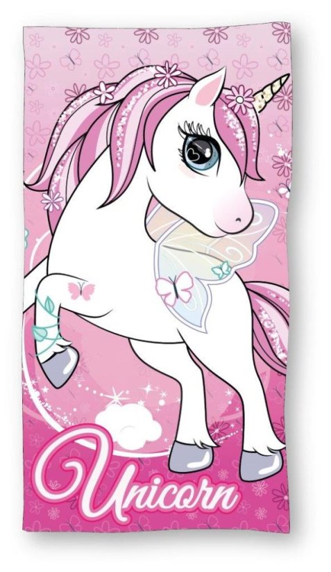Dětská froté osuška 70x140cm - Unicorn jednorožec růžový
