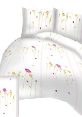 Bavlněné povlečení Lux 140x200+70x90cm - Růžovo žluté kytky na bílém