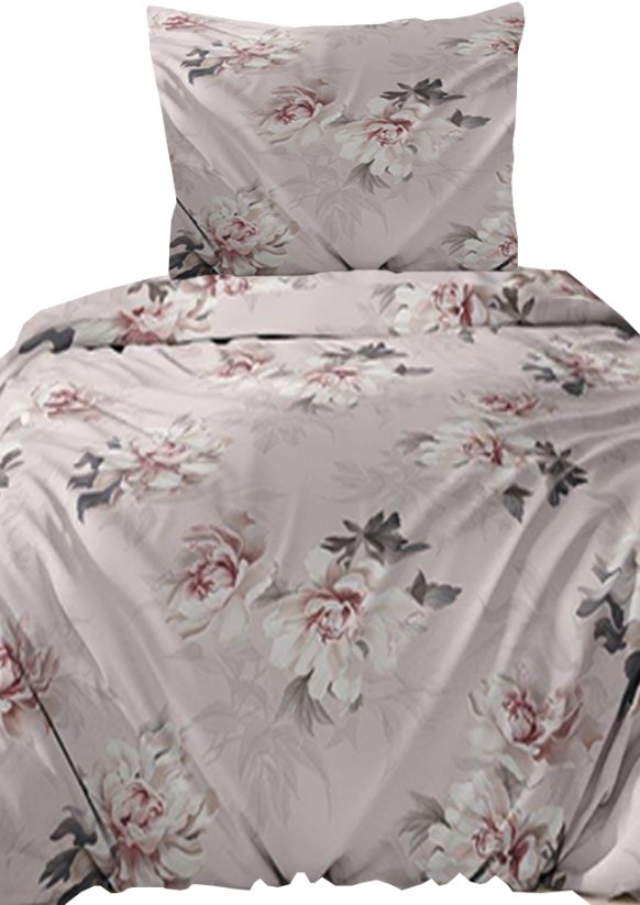 Bavlněné saténové povlečení 140x200 +70x90 - Pivoňka květy růžové 5067 A na zip