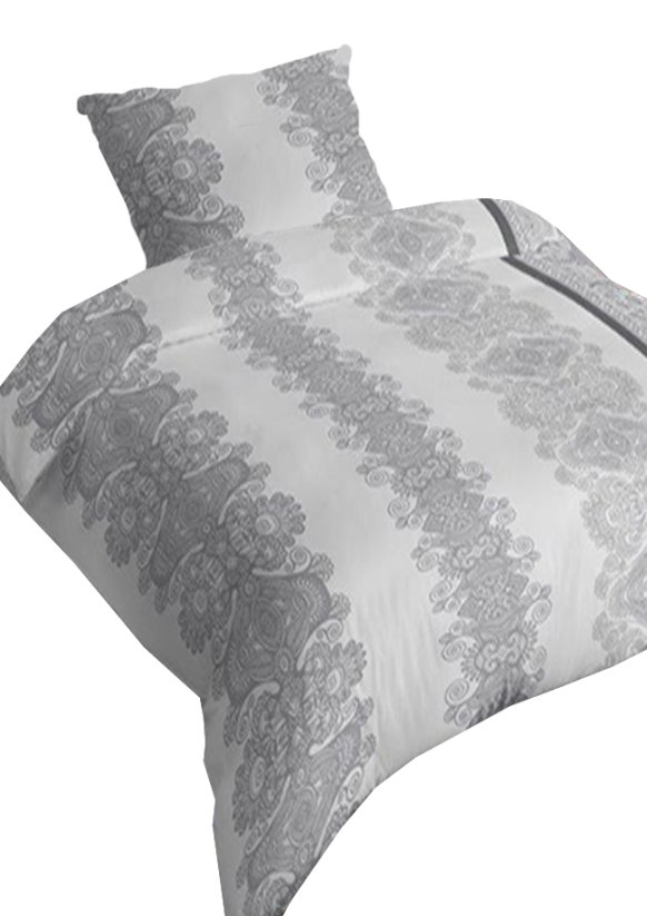 Bavlněné saténové povlečení 140x200 +70x90 - Ornamenty šedé 3559 B na zip