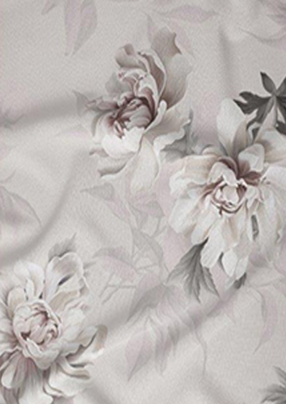 Bavlněné saténové povlečení 140x200 +70x90 - Pivoňka květy béžové 5067 C detail