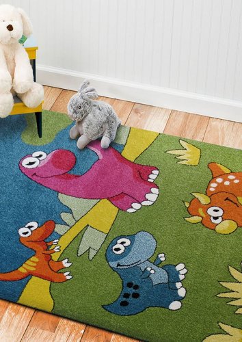 Dětský kusový koberec dinosaurus 13 barvy zelenomodrý 4sleep detail vlasu