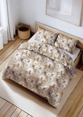 Bavlněné povlečení Lux 140x200+70x90cm - Pampelišky béžová/šedá 