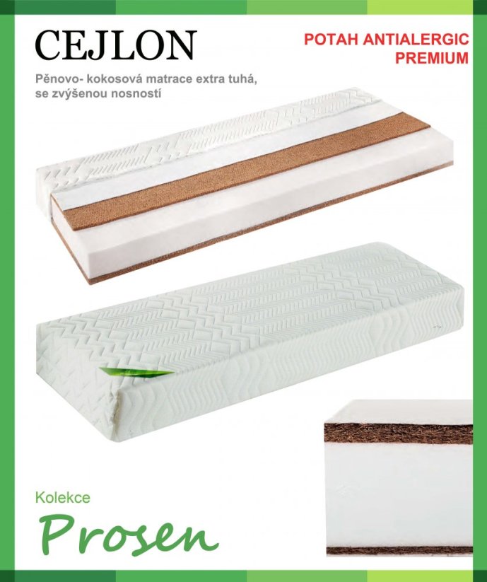 Antialergická pěnová matrace s kokosem CEJLON s povlakem Antialergic Premium
