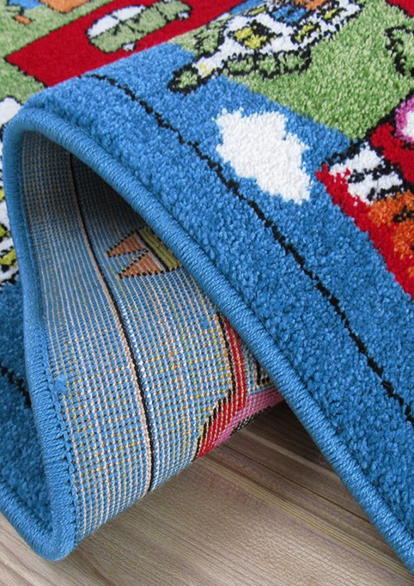 Dětský kusový koberec Město 10 barvy modré 4sleep detail lemování